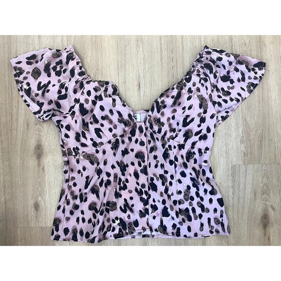 NWT Unique Vintage Retro Pink Leopard Print Scoopneck Blouse L - Picture 3 of 7